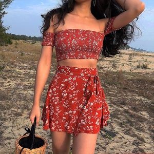 Floral 2 piece skirt and crop top set